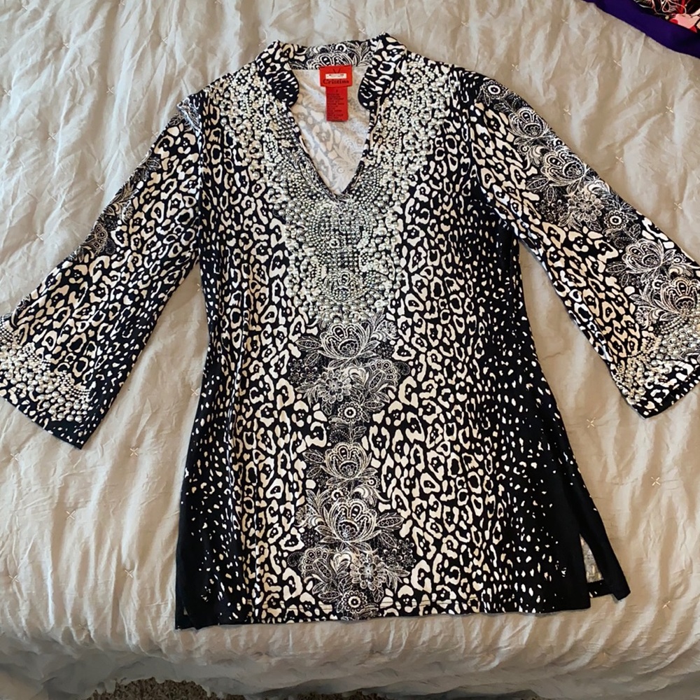 Black and white beaded top/tunic